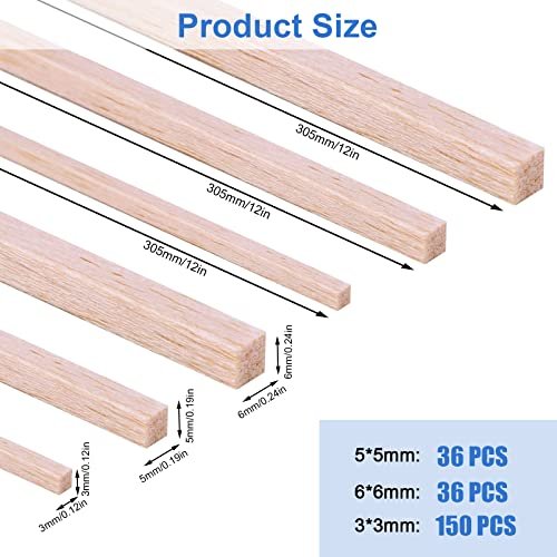 222 Pieces Wood Strips Balsa Square Wooden Dowels 1/8 Inch, 3/16 Inch, 1/4  Inch, Square Dowel Rods 12 Inch Hardwood Unfinished Wood Sticks for Crafts  - Imported Products from USA - iBhejo