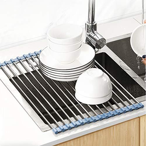 Roll up Dish Drying Rack RV Folding Over Sink 304 Stainless Steel in  Kitchen Dish Drainer Heat Resistant Mat Multipurpose Portable Dish