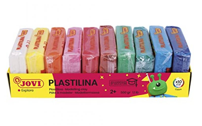 Jovi Plastilina Reusable and Non-Drying Modeling Clay; 1.75 Oz. Bars, Set  of 10, 1 Each of 10 Colors, Perfect for Arts and Crafts Projects