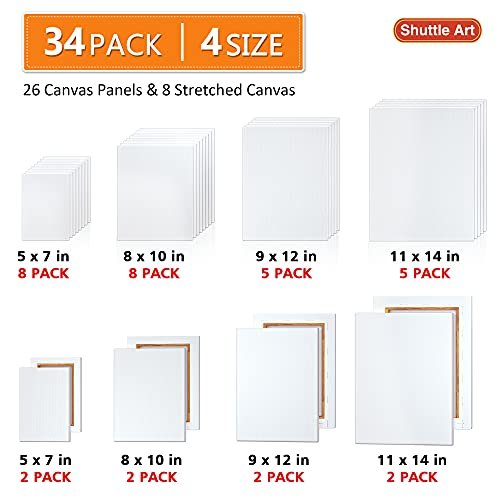 Pack of 4 Stretched Canvases for Painting Primed White 100% Cotton
