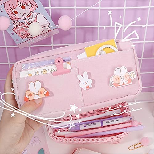 Momeitu Kawaii Large Pencil Case Stationery Storage Bags Canvas Pencil Bag  Cute Makeup Bag School Supplies For Girl Kids Gift W/Badge(A-Blue) -  Imported Products from USA - iBhejo