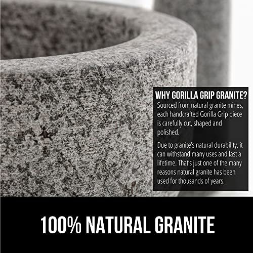 Gorilla Grip 100% Granite Slip Resistant Mortar and Pestle Set, Stone  Guacamole Spice Grinder Bowls, Molcajete for Mexican Salsa Avocado Taco Mix