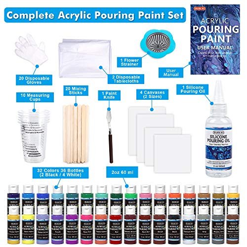 Shuttle Art Acrylic Pouring Paint, Set of 36 Bottles (2 oz/60ml) Pre-Mixed  High-Flow Acrylic Paint Pouring Supplies with Canvas, Silicone Oil, Measur  - Imported Products from USA - iBhejo