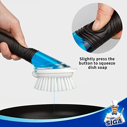MR.SIGA Dish Brush with Non Slip Handle Built-in Scraper, Scrub