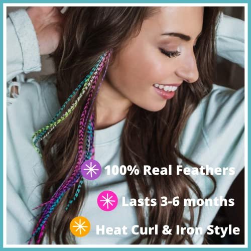 Feather Hair Extensions, 100% Real Rooster Feathers, Long Rainbow