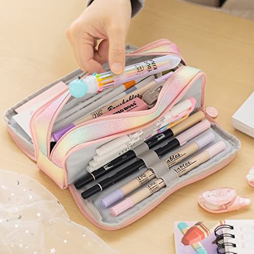  CICIMELON Large Capacity Pen Case Black, 3 Compartments Pink Pencil  Case Pouch Bag : Office Products