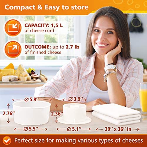 Grand Way Cheese Mold With A Follower And Cheesecloth Cheese Making Kit  Cheesemaking Supplies Cheese Set For Press Reusable Cheeseclo - Imported  Products from USA - iBhejo
