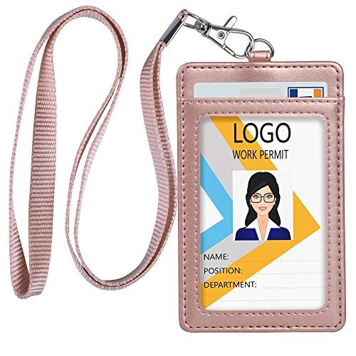 Teskyer Vertical Pu Leather Id Badge Holder With 1 Clear Id Window & 1  Credit Card Slot And A Detachable Neck Lanyard, Rose Gold - Imported  Products from USA - iBhejo
