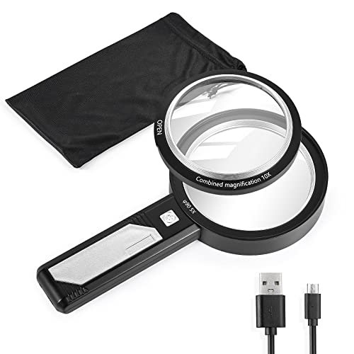 Magnifying Glass with Light, USB Rechargeable 5X 10X 15X Handheld  Magnifying Glass Double Lens Magnifier 8 Light for Reading Small Prints,  Seniors Re - Imported Products from USA - iBhejo