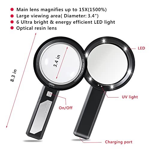 10X Hands Free / Handheld Magnifying Glass w/ 8 LED Light Illuminated  Magnifier