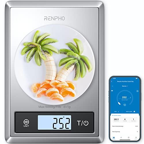 RENPHO Digital Food Scale, Kitchen Scale with Smartphone App for Baking,  Cooking and Coffee Scale with Nutritional Calculator for Keto, Macro,  Calorie and Weight Loss, White 