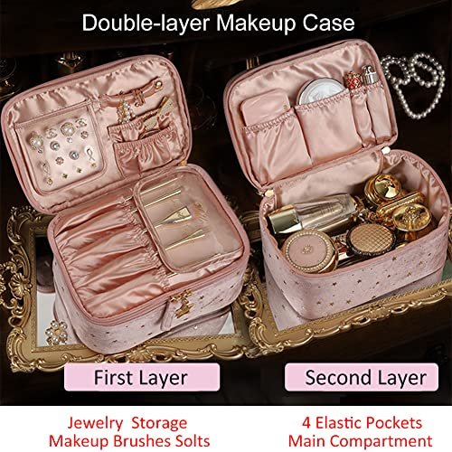 NISHEL Large Double Layer Travel Makeup Bag Women, Large Cosmetic Case,  Organizer for Travel-Size Accessories Bottles, Brushes, Conditioner, and  Skin