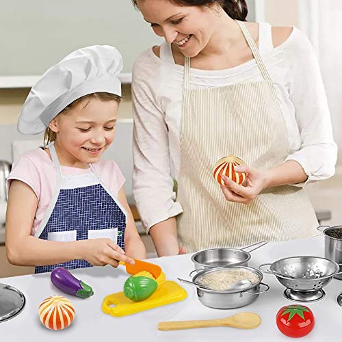 PowerTRC Colorful Metal Pots and Pans Cookware with Utensils Playset for  Kids