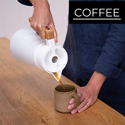 Thermal Coffee Carafe - Large Stainless Steel Insulated Carafe - 1 Liter Double Walled Vacuum Thermos Coffee and Beverage Dispenser with Tea Infuser