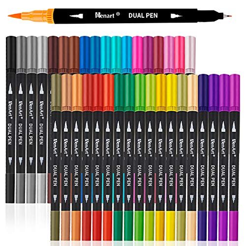 120 Colors Dual Tip Brush Art Marker Pens with 1 Coloring Book, Shuttle Art  Fineliner and Brush Dual Tip Markers Set for Kids Adult Artist Calligraphy  Hand Lettering Doodling 