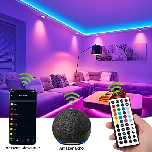 65.6ft Smart LED Strip Lights for Bedroom Music Sync LED Light Strips Work  with Alexa,5050 RGB Color Changing LED Kit Lights with 44 Keys IR Remote