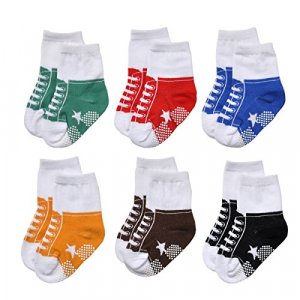 EPEIUS Unisex Baby Non-Slip Socks Like Shoes Infant Boys/Girls Anti Slip Booties for 0-6 Months (Set of 6),Black/White/Blue/Yellow/Brown/Green