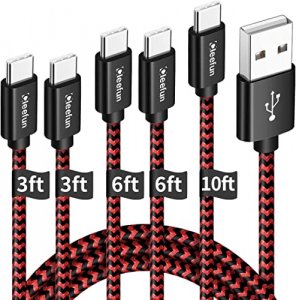 CLEEFUN USB C Cable Fast Charging, [5-Pack,3/3/6/6/10 ft] Type C Cable Nylon Braided Fast Charger Cord Compatible with Samsung Galaxy S10 S10e S9 S8 
