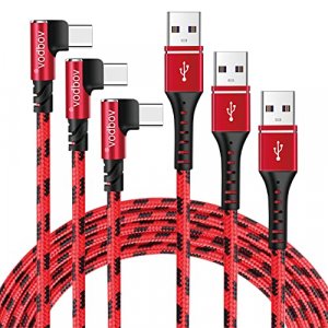 Micatel vodbov 3Pack USB C Red Braiding Data Cable 10ft 6ft 4ft Fast Charger Type C to USB A 90 Degree Fast Charging Right Angle Elbow Cords