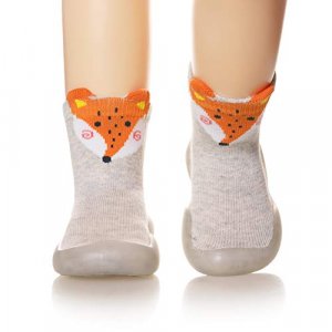 SeeyAN Baby Toddlers Moccasins Anti-Slip Fuzzy Slipper Floor Breathable Thick Kids Boys Girls Indoor Outdoor Winter Warm Shoes Socks (Grey Fox, Insol