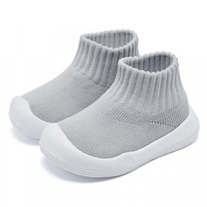 Eashi Baby Shoes Girls Boys Non Slip Baby Sock Shoes With Soft Rubber Sole Infant First Walking Sneaker Toddler Slipper Lightweight 6-12 Months Grey