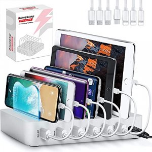 Poweroni USB Charging Dock - 6-Port - Fast Charging Station for Multiple Devices Apple - Multi Device Charger Station - Compatible with Apple iPad iP