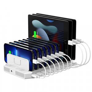 Unitek Multi Charging Station, 10-Port USB Charger for Multiple Device with SmartIC Tech and Adjustable Dividers, Organizer Stand Compatible with iPa