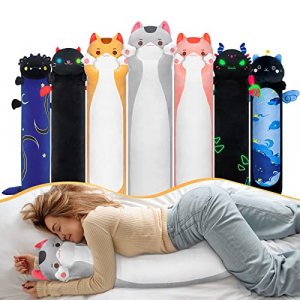 Mewaii Long Cat Plush Cat Body Pillow, 44 Inch Cute Gray Cat Stuffed Animals Soft Plushies, Kitten Kawaii Plush Throw Pillow Doll Toy Gift for Girlfr