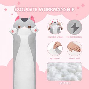 Mewaii Long Cat Plush Cat Body Pillow, 44 Inch Cute Gray Cat Stuffed Animals Soft Plushies, Kitten Kawaii Plush Throw Pillow Doll Toy Gift for Girlfr
