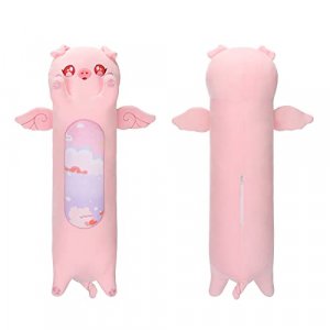 AIXINI Long Pig Plush Body Pillow Cute Angel Pink Pig Stuffed Animals Sleeping Pillow Soft Kawaii Throw Pillow for Kids (Angel Pig,35.4inch)