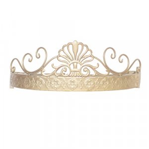 SFYZ HOME Princess lace Bed Canopy with Metal Gold Crown, Floral Bed Sheer Curtain Decorative Drapery for King Queen Full Bed (White)