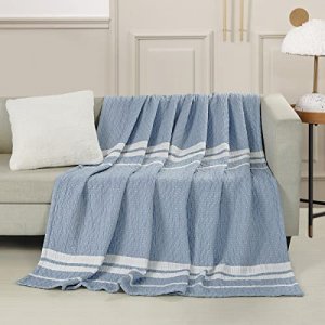 DOWN HOME Lyocell Blends Blanket Throw Reversible Super Soft Stripe dot Blanket Throw 60x80inch Blue