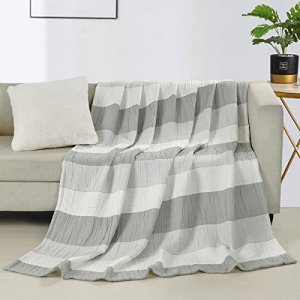 DOWN HOME Lyocell Blends Blanket Throw Reversible Super Soft Stripe Blanket Throw 60x80inch Gray