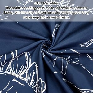 Jundetye 4 Pieces Dinosaur Toddler Bedding Set for Boys, Soft Breathable Toddler Comforter Set, Dino Print Navy, Includes Reversible Comforter, White