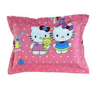 HOLY HOME Pink Angel Duvet Cover Set Cartoon Cat Princess 3 Pieces 100% Cotton Bedding with Fitted Sheet Birthday Gift (Twin)