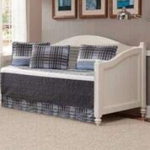 Kids Zone Home Linen 5 Piece Daybed Charcoal White Light Grey Stripe Plaid Pattern Unisex Bedspread