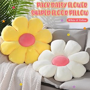 2 Pcs 22 Inch Daisy Flower Shaped Floor Pillow Cushion Plush Daisy Seating Cushion Flower Chair Cushion Flower Throw Pillow Decorative Cute Seating P
