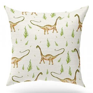 Dinosaur Throw Pillow Covers, Gift for Girls Boys Kids Children Toddler Dinosaur Lovers, Cute Dino Decor, Cotton Linen Cushion Case for Nursery Sofa 