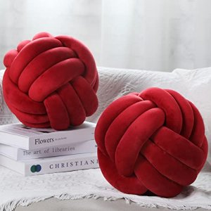 2 Pieces Knot Ball Pillows Round Plush Aesthetic Cushion Pillows Soft Stress Relieving Cute Decorative Knotted Pillows for Kids Bed Sofa Bedroom Deco