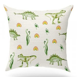 Dinosaur Throw Pillow Covers, Gift for Girls Boys Kids Children Toddler Dinosaur Lovers, Cute Dino Decor, Cotton Linen Cushion Case for Nursery Sofa 