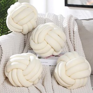 Unittype 4 Pcs Knot Ball Pillow 7.87 Inch Round Decorative Pillow Throw Plush Floor Pillow Lumbar Aesthetic Cushion for Home Room Sofa Car Office Dec