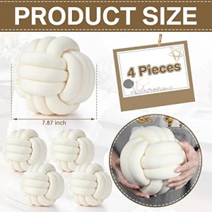 Unittype 4 Pcs Knot Ball Pillow 7.87 Inch Round Decorative Pillow Throw Plush Floor Pillow Lumbar Aesthetic Cushion for Home Room Sofa Car Office Dec