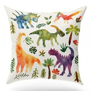 Dinosaur Throw Pillow Covers, Gift for Girls Boys Kids Children Toddler Dinosaur Lovers, Cute Dino Decor, Cotton Linen Cushion Case for Nursery Sofa 