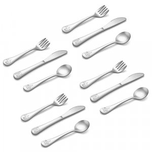 12-Piece Kid Silverware Flatware Set, HaWare Stainless Steel Toddler Preschooler Eating Utensils, Metal Cutlery for Self Feeding, Mini Flatware Set f