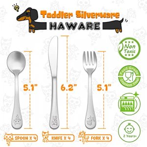 12-Piece Kid Silverware Flatware Set, HaWare Stainless Steel Toddler Preschooler Eating Utensils, Metal Cutlery for Self Feeding, Mini Flatware Set f