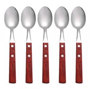 Hemoton 5pcs Stainless Steel Coffee Spoons Wood Handle Tea Spoons Dessert Ice Cream Cake Tasting Spoon Dinner Spoon for Home Kitchen Restaurant Hotel