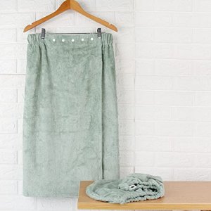 FABBRICA HOME Natural Rayon Made from Bamboo Super Absorbent Quick Dry Spa Bath Wrap Shower Skirt and Hair Drying Turban - 2pc Set (One-Size, Green)
