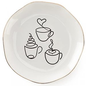 HOME SMILE Ring Dish Jewelry Tray for Kitchen Sink-Minimalist Line Drawing Coffee Cups