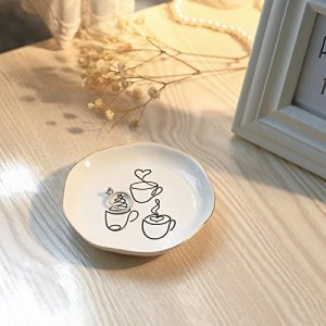 HOME SMILE Ring Dish Jewelry Tray for Kitchen Sink-Minimalist Line Drawing Coffee Cups