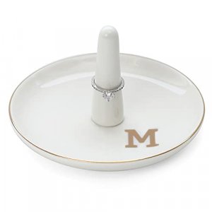 HOME SMILE Initials Ring Holder Jewery Tray with personalized M-Monogrammed Engagement Gifts for Friends,Birthday Mother's Day Christmas Gifts for Wo